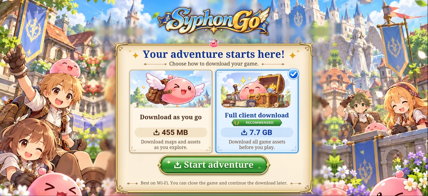 The same choice screen with the phone held sideways: the two download options side by side.