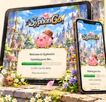 Illustration: SyphonGo on a tablet and a phone, updating the game files.
